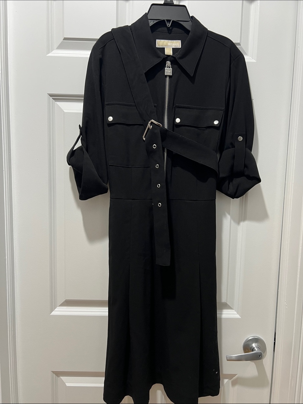 Michael Kors Black Midi Shirt Dress with Detachable Belt